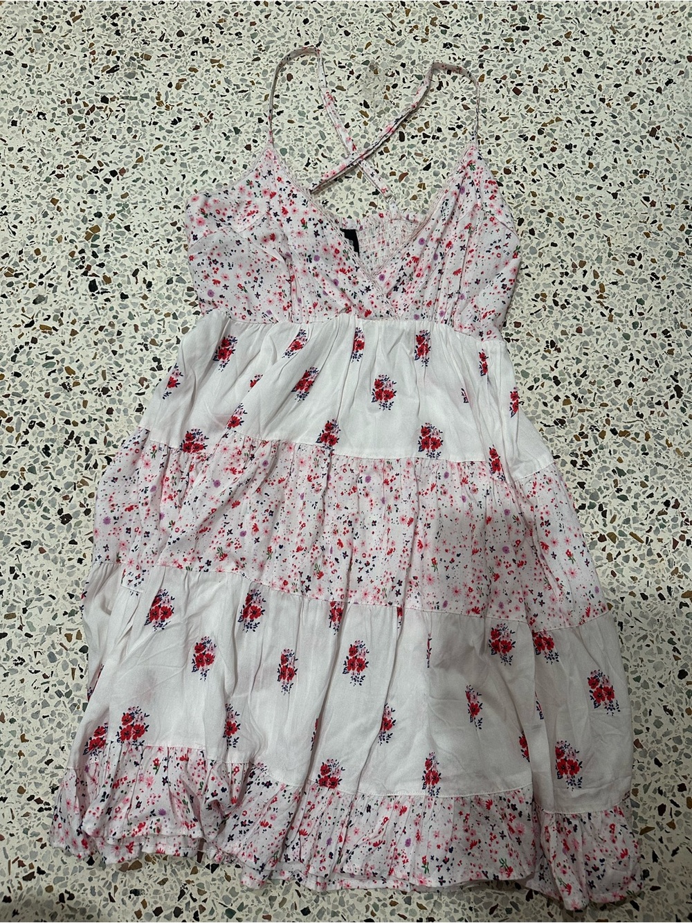 Girls Pink Floral Tiered Sundress